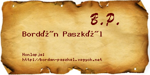 Bordán Paszkál névjegykártya